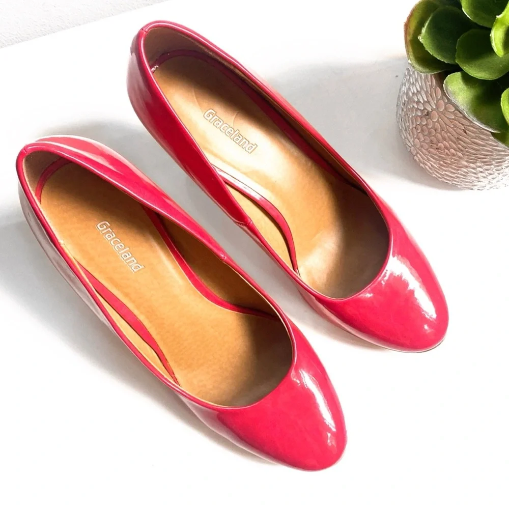 💕 GRACELAND HOT PINK FAUX LEATHER GLOSSY ROUND TOE HIGH HEELS! - Picture 6 of 8